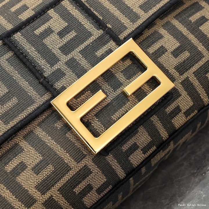Cheap Baguette Brown Fendi Motif Large Bag FF In Fabric 0805